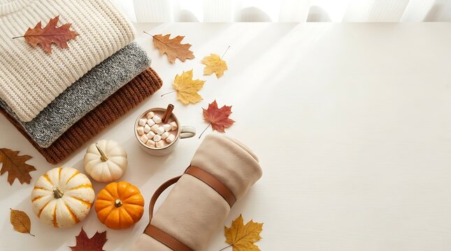 Embracing the warmth of autumn a cozy scene with hot drinks and fall decor