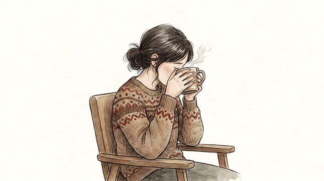 A peaceful moment of warmth and reflection enjoying a comforting beverage in autumn's gentle embrace