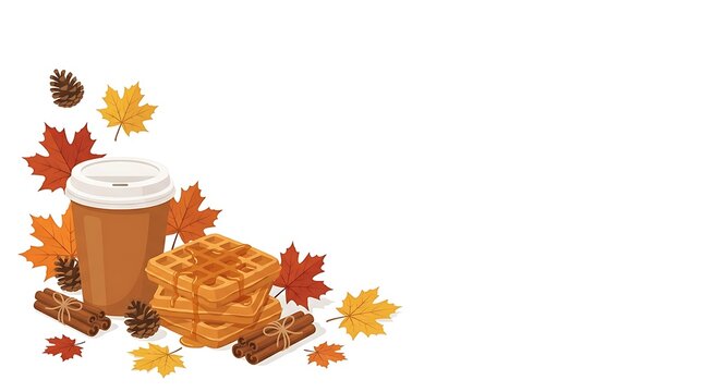 A warm autumn embrace a cozy corner with falling leaves and a comforting hot beverage