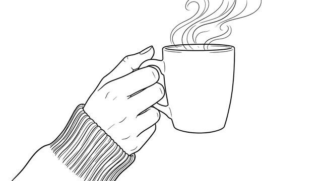A comforting sketch of hands holding a warm mug evoking feelings of autumn and cozy relaxation