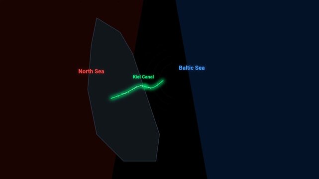 Map visualization of the kiel canal connecting the north sea and baltic sea