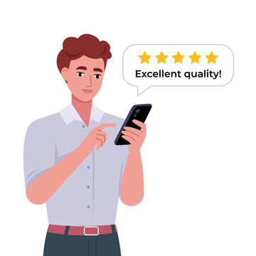 Man Giving Five Star Product Quality Review