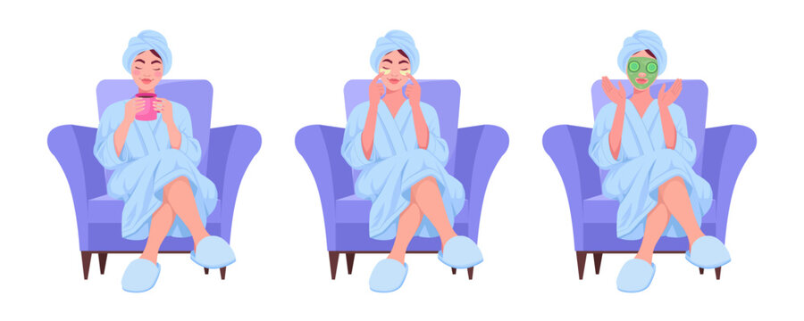 Spa Woman Relaxation Routine Character Set
