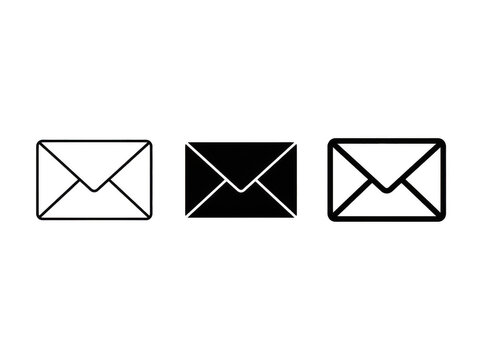 Set of three different envelope icons isolated on transparent background