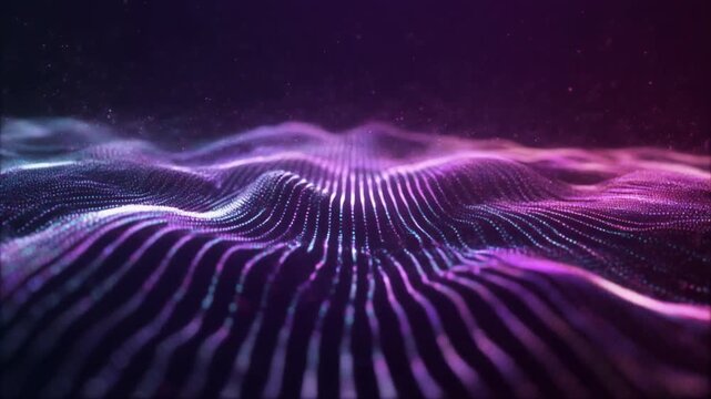 Parallel Purple Light Lines Forming Rolling Digital Waves