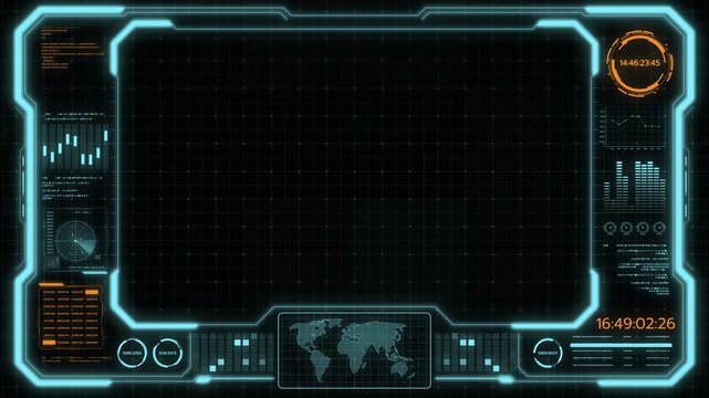 Digital HUD futuristic background motion graphic element cyber generated. Future technology interface data sci-fi display screen. Artificial intelligent analytic simulation, loop able video background
