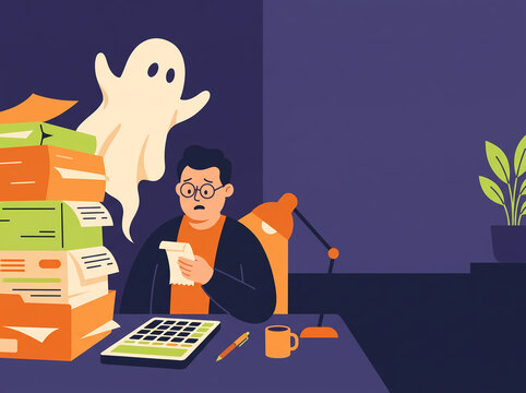 Hidden Fees Ghost Behind Invoices Business Concept Vector