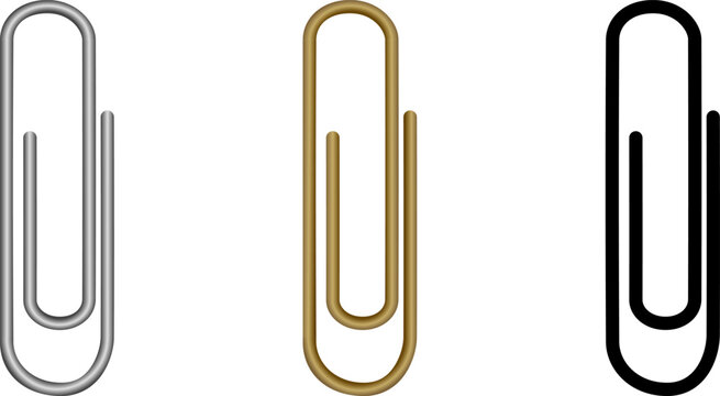 Office Paper Clip Set. Gold Silver and Black Clips for Document Organization and Stationery