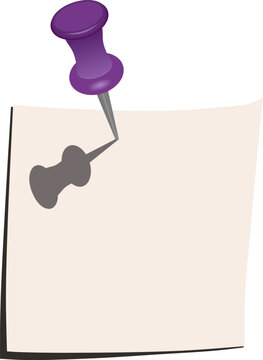 Blank Paper Note with Purple Push Pin. Office Memo Reminder for Planning and Organization