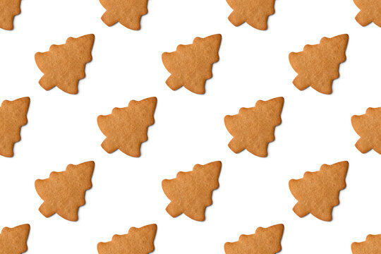 Gingerbread Christmas Tree Cookie Seamless Pattern on Transparent Background