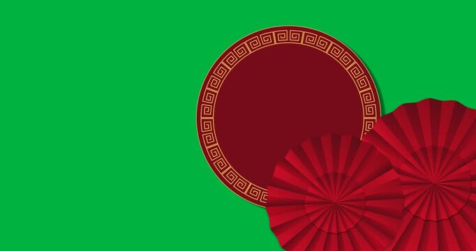 Animation of chinese new year gold and red decorations over transparent background