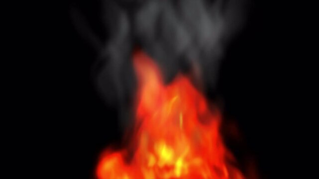 Vibrant Realistic Fire Flames Rising With Thick Smoke On A Black Background.