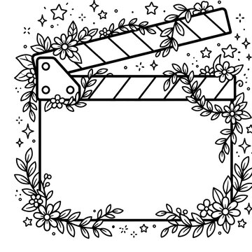 Floral movie clapperboard coloring page line art