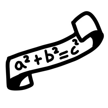 Set square with Pythagorean theorem, bold hand-drawn black line art