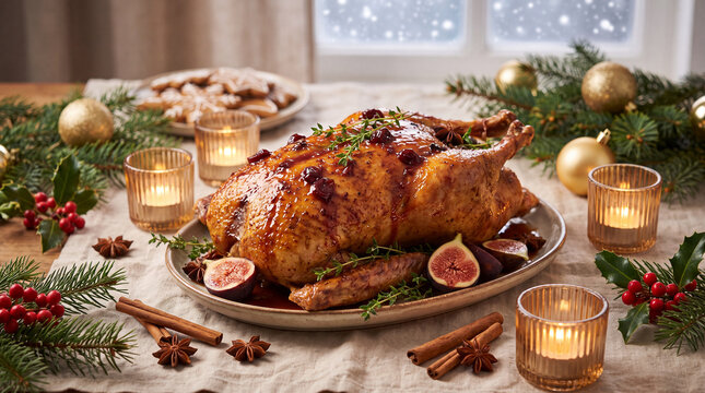 Premium Christmas Food Photography - Roasted Duck With Spiced Ch