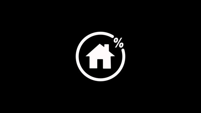 House icon and percentage sign with circle animation on black background. Bank loan with percentage icon for insurance real property mortgage interest rate, Investment planning, business real estate