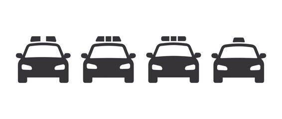 Police cars with lights on isolated on transparent background. Law enforcement vehicles. Car, SUV, sedan. Vector illustration. © peihijawilw