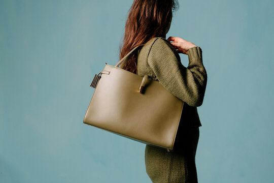 Stylish Olive Tote Handbag With Knit Outfit