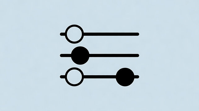 Vector icon representing three horizontal slider controls with empty circles, indicating adjustable settings or filter options in a digital interface. 