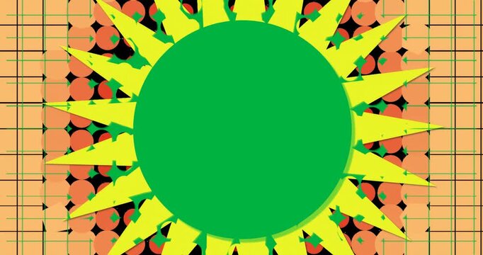 Starburst shape appearing expanding shifting right revealing red dots on clear peach arrow grid