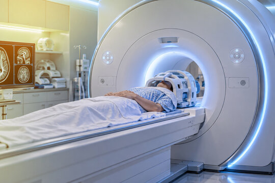 AI-generated photorealistic 3D medical illustration of mri machine modern hospital, created for healthcare education and commercial design.