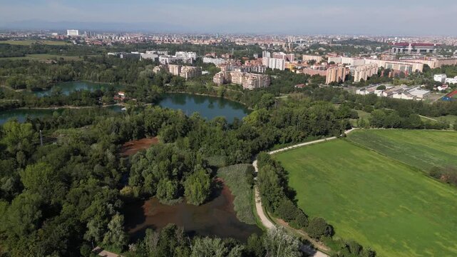 Italy , Milan - Parco delle Cave Baggio,  Quarto Cagnino, and Quinto Romano neighborhoods - four artificial basins, a pond, woodlands, waterways, urban allotments close to new M4 Metro subway 
