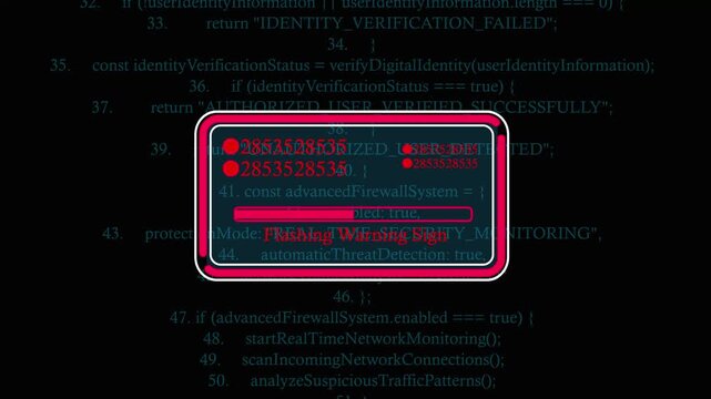 Flashing Warning Sign Cyber Security Animation: Advanced Security Scan Code, Real-Time Threat Detection, Network Protection, Data Safety and Digital Danger Concept 4K Video