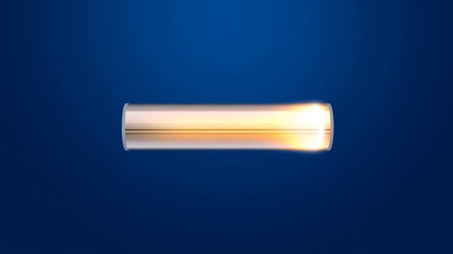 Glowing energy pulse traveling through a metallic cylinder against a dark blue background