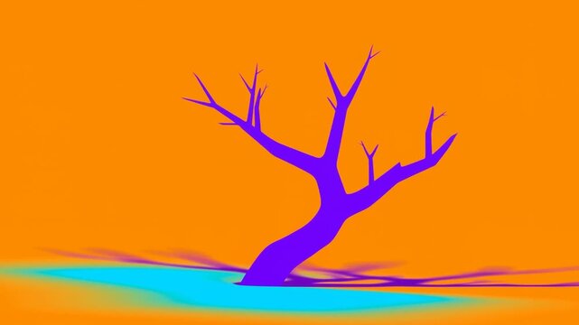 Purple Leafless Tree Silhouette Standing in Turquoise Water as Colorful Ripples Shift