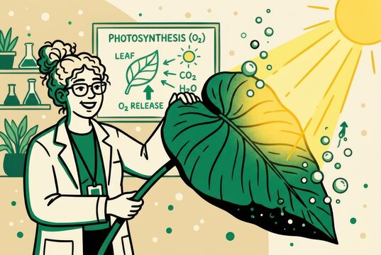 Botany lesson with leaf photosynthesis illustration