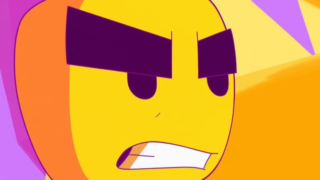 Colorful cartoon face changes expression with shifting eyes and mouth against an abstract background