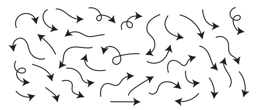 hand drawn curly arrows set for creative design and infographics