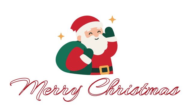 Santa Claus Waving with Gift Bag, Christmas Holiday Spirit