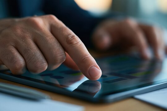 Hands interacting with tablet during digital candidate screening process