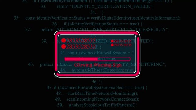 Glowing Warning Singe  Cyber Security Animation: Advanced Security Scan Code, Real-Time Threat Detection, Network Protection, Data Safety and Digital Danger Concept 4K Video