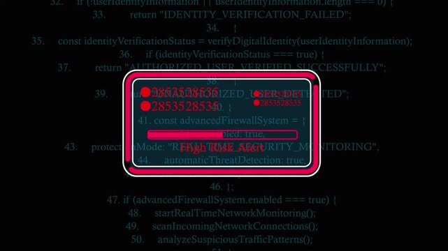 High Risk Alert Cyber Security Animation: Advanced Security Scan Code, Real-Time Threat Detection, Network Protection, Data Safety and Digital Danger Concept 4K Video