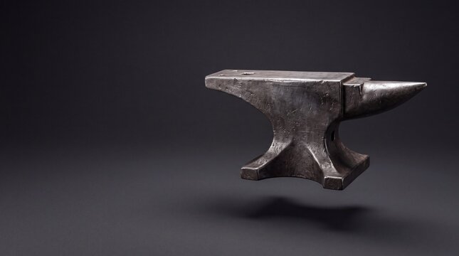 Floating Forged Steel Anvil on Dark Background with Copy Space
