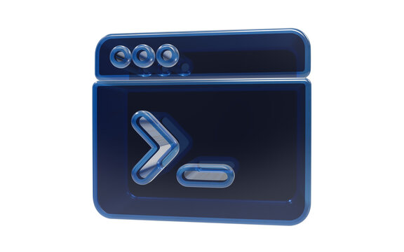 Command Prompt Icon: A stylized 3D icon representing a computer command prompt window, showcasing the classic chevron cursor and input line, set against a clean background.