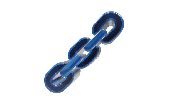 Interconnected Chain Link: A close-up of three metallic blue chain links, artfully intertwined, symbolizes strength, connection, and security, with a clean, modern aesthetic.