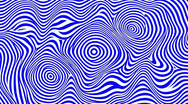 Abstract Blue Optical Illusion Wavy Lines Swirling Hypnotic Background Pattern
