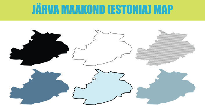 J&auml;rva County Estonia map outlines in various styles and solid colors on white background