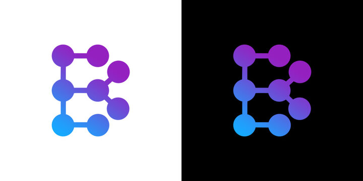 Abstract logo design featuring a stylized letter B constructed from interconnected nodes and lines with a purple and blue gradient