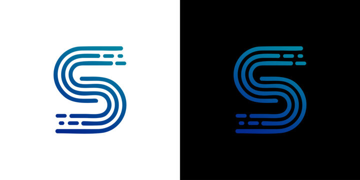 Modern abstract letter S logo design featuring dynamic blue parallel lines symbolizing speed and technology