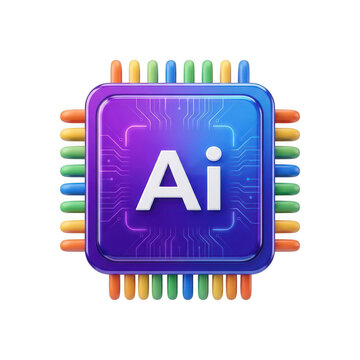 3d render of a colorful computer processor chip with ai text isolated on transparent background