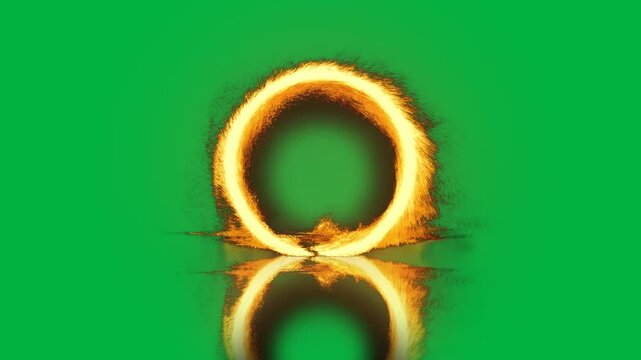 fire wheel moving with many spark from back to front on a green background