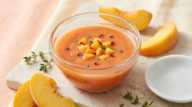 Bowl of fresh roasted pumpkin soup with herbs and sliced squash on a wooden table. Easy BBQ dips