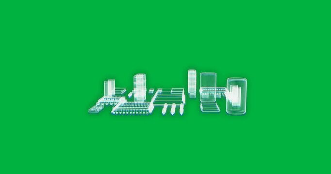 Animation of 3d circuit board diagram on white background