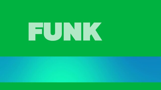 Animation of funk text in grey outline letters with blue stripe on white background