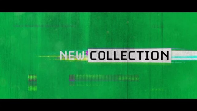 Animation of collection text in black letters over colorful distortions
