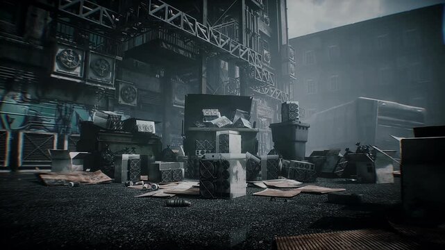 Discarded Bitcoin ASIC Miners Lying in Landfill, Cryptocurrency Mining Equipment Thrown Away as Electronic Waste.